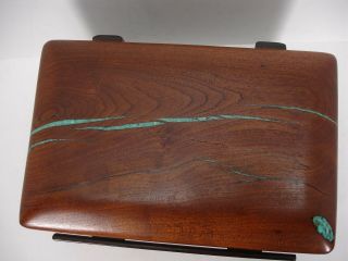 VINTAGE 1997 MICHAEL A MOORE MESQUITE WOOD BOX WITH TURQUOISE INLAY 3
