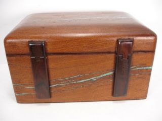 VINTAGE 1997 MICHAEL A MOORE MESQUITE WOOD BOX WITH TURQUOISE INLAY 4