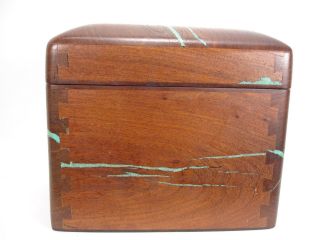 VINTAGE 1997 MICHAEL A MOORE MESQUITE WOOD BOX WITH TURQUOISE INLAY 5