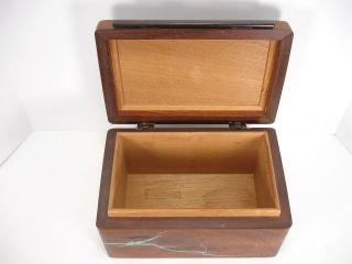 VINTAGE 1997 MICHAEL A MOORE MESQUITE WOOD BOX WITH TURQUOISE INLAY 8