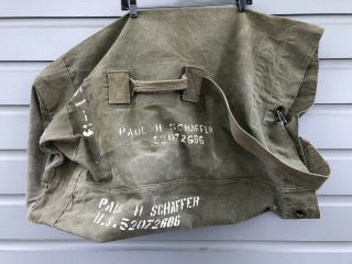 Vintage Korea 1950 Old U.  S.  Military Army Green Canvas Duffel Bag Marine Sea Bag 6