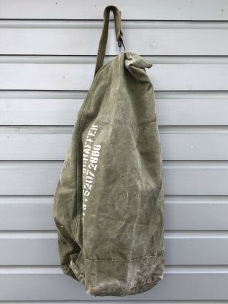 Vintage Korea 1950 Old U.  S.  Military Army Green Canvas Duffel Bag Marine Sea Bag 7