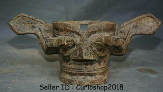 12.  8 " Rare Ancient China Dynasty Bronze Ware Sanxingdui People Face Mask Persona