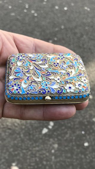 Antique 19th Cent Russian Enamel Solid Silver Cloisonne Gilt Cigarette Case Box