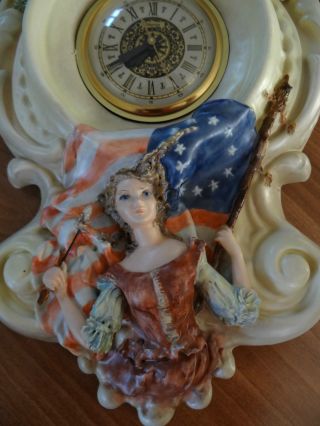 Vintage Large Lanshire Electric Wall Clock American Flag Eagle Americana USA 3