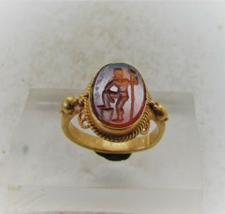 Ancient Roman Gold Ring Carnelian Intaglio Of Neptune High Carat Gold