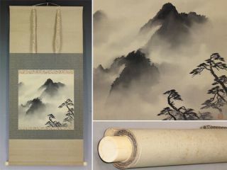 Japanese Painting Hanging Scroll Japan Landscape Ink Vintage Art 386i