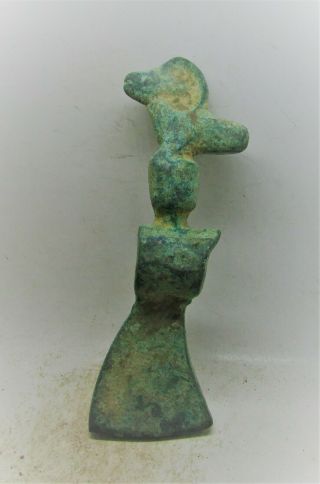 Circa 1200 - 800bc Ancient Luristan Bronze Axehead Or Staffhead With Ram Terminal
