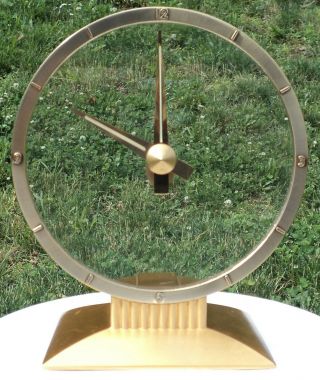 Vintage Mid Century Modern Jefferson Golden Hour Mystery Clock Glass & Brass Mcm