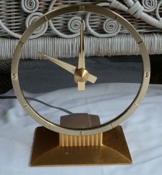 Vintage Mid Century Modern Jefferson Golden Hour Mystery Clock Glass & Brass MCM 2