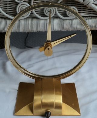 Vintage Mid Century Modern Jefferson Golden Hour Mystery Clock Glass & Brass MCM 9