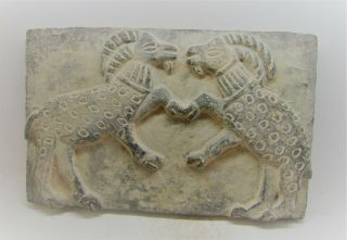 Circa 3000 - 2000bce Ancient Near Eastern Stone Brick Battling Rams Scene Rare