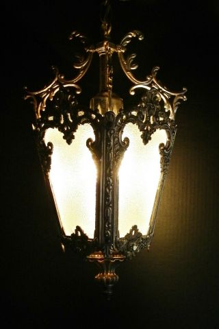 Antique Vtg Gothic Medieval Chandelier Spanish Ornate Brass Hall Pendant Light