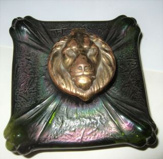 Art Nouveau Inkwell Rare Art Glass Inkwell Antique Lion Inkwell Estate Treasure