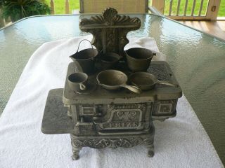 Antique Cast Iron Prize Stove Salesman Sample/childs Toy 6 Burners - Great