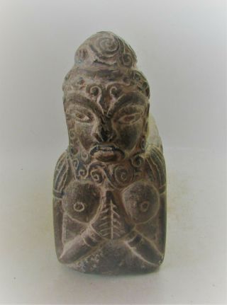 ANCIENT SASANIAN STONE CARVED OIL LAMP,  BATTLE DEPICTIONS,  HUMANOID FIGURE,  RARE 2