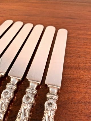 (6) WHITING STERLING SILVER DINNER KNIVES LILY PATTERN 1902,  OLD MARK 9 5/8 