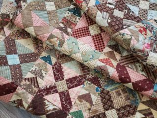 THE FABRICS c1830 - 1870 Antique Flying Geese Cross QUILT Prussian Ombre Chintz 3
