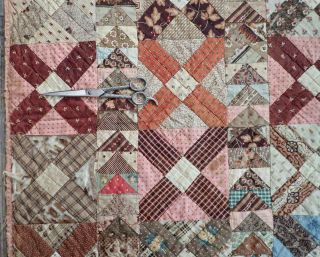 THE FABRICS c1830 - 1870 Antique Flying Geese Cross QUILT Prussian Ombre Chintz 7