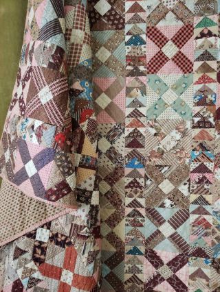 THE FABRICS c1830 - 1870 Antique Flying Geese Cross QUILT Prussian Ombre Chintz 8