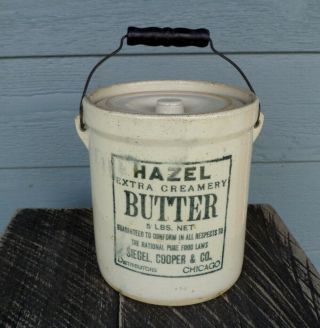 Antique Htf Complete Red Wing Hazel Butter Advertising Stoneware Crock Chicago