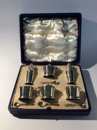 Art Deco Solid Silver Cruet Set - 1935 - Retailed By Asprey Of London
