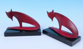 Art Deco Red Fox Figural Book Ends Pair Metal Stone Figurine Antique Bookends