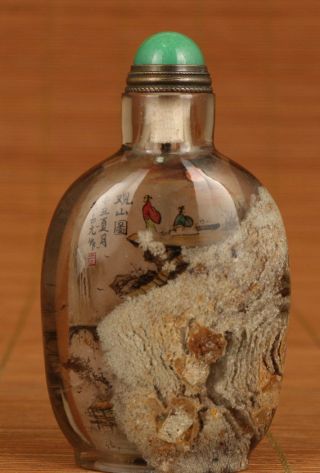 Unique Chinese Natural Crystal View Mountain Figure Snuff Bottle