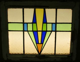 MID SIZED OLD ENGLISH LEADED STAINED GLASS WINDOW Awesome Geometric 23.  25 