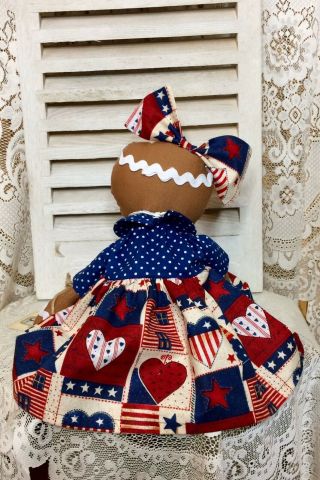 Primitive Gingerbread Doll Patriotic Americana USA with Baby Ornie Shelf Sitter 9