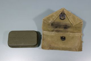 US WW2 Carlisle Bandage First 1st Aid Kit Pouch W/ Tin Khaki Canvas 1942 41 5