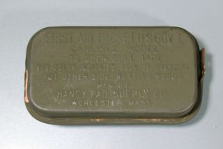 US WW2 Carlisle Bandage First 1st Aid Kit Pouch W/ Tin Khaki Canvas 1942 41 6