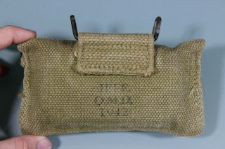 US WW2 Carlisle Bandage First 1st Aid Kit Pouch W/ Tin Khaki Canvas 1942 41 8