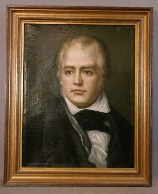 19thc Antique Empire Era Sir Walter Scott Victorian Gentleman Portrait Painting