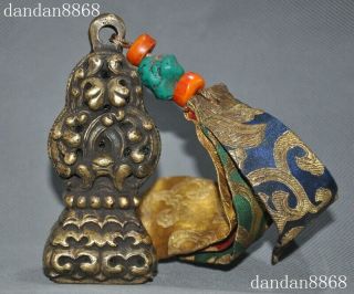 Old Tibet Tibetan Buddhism temple bronze silk flower Statue Seal stamp signet 2