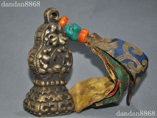 Old Tibet Tibetan Buddhism temple bronze silk flower Statue Seal stamp signet 3