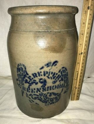 Antique Tf Reppert Eagle Crock Jar Salt Glaze Stoneware Greensboro Pa Cobalt Old