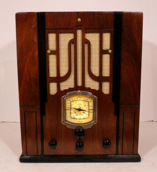Old Antique Wood Aetna Vintage Tube Radio - Restored Art Deco Tombstone