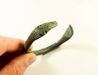Massive Viking Era Bronze Bracelet With Snake Heads - Rare Artifact