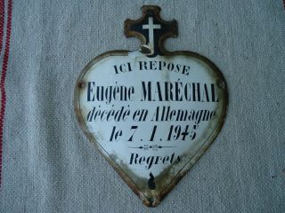Rare Vintage,  Circa 1945 " French,  Cross Top Heart,  Memorial Plaque "