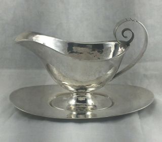 Porter Blanchard Arts & Crafts Hammered Sterling Large Gravy Boat & Tray 2