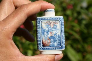 18th/19th Century Chinese Porcelain Blue & White Glazed Red Snuff Bottle - Marks