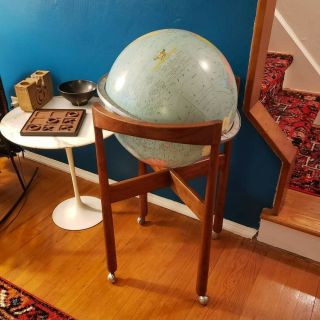 Jens Risom Hans Knoll Mid Century Walnut Frame Replogle Globe On Stand
