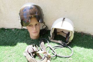 Old Two Flight Helmets Air Force Pilot Helmet Wires & Oxygen Mask