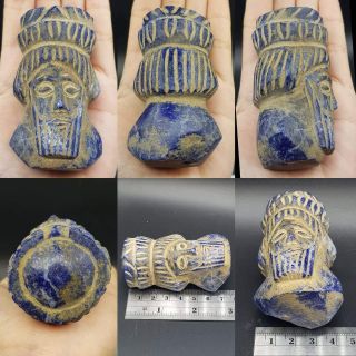 Ancient Sassanian King Face Head Carved Big Lapis Stone Statue 17