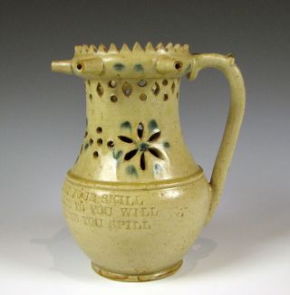Antique English Pottery Or Stoneware Puzzle Jug
