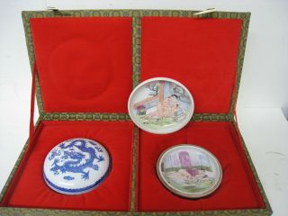 Rare Chinese Porcelain Erotic Scene Dishes Bowl Lid Hand Painted