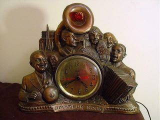 Scarce United Clock Figural Major Bowes Amateur Hour Electric Table Clock Ca1940