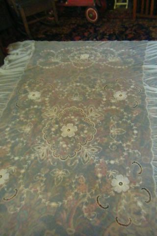 Ant.  Ecru Tambour Net & Lace Bedspread Coverlet Full Size 104 " X 85 "