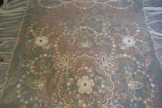 ANT.  ECRU TAMBOUR NET & LACE BEDSPREAD COVERLET FULL SIZE 104 